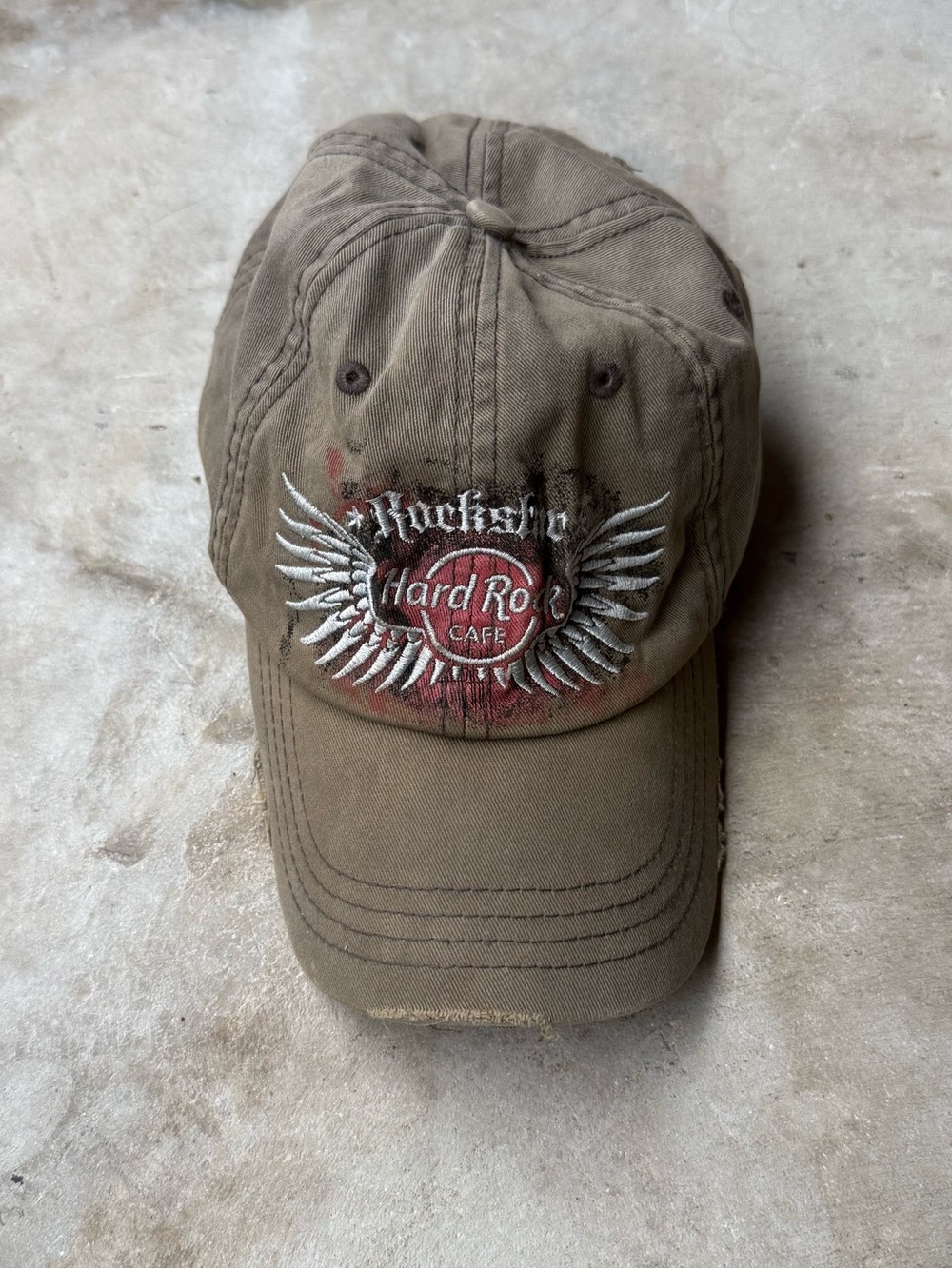 Y2K Hard Rock Cafe Brown Cap with Red and White Winged Logo Las Vegas